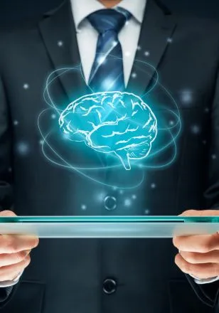 AI student learning with laptop illustration